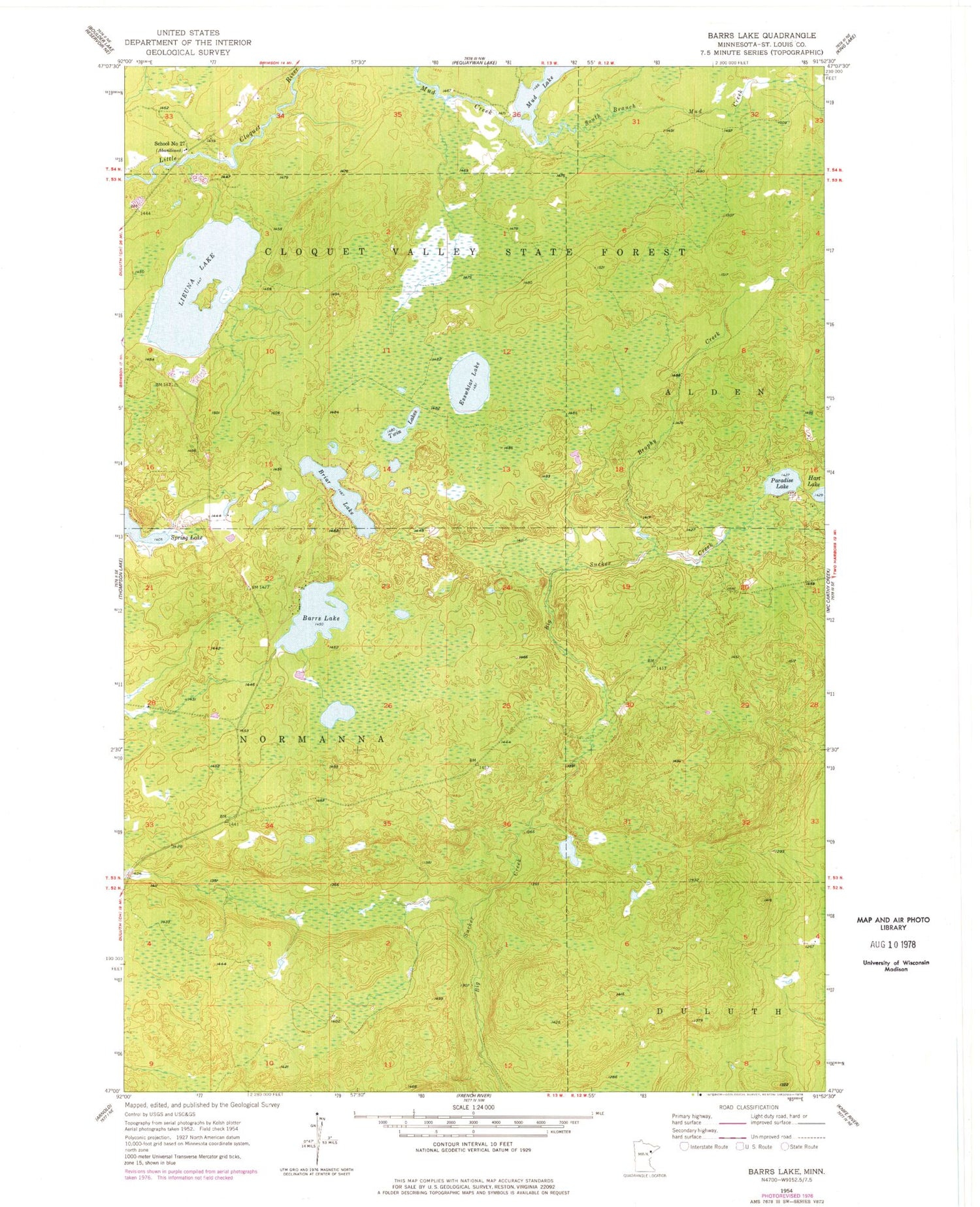 Classic USGS Barrs Lake Minnesota 7.5'x7.5' Topo Map Image