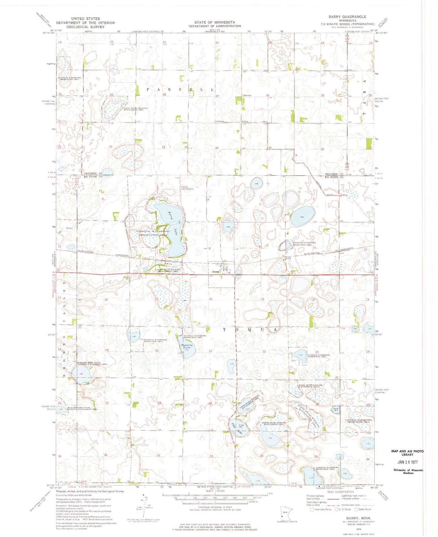 Classic USGS Barry Minnesota 7.5'x7.5' Topo Map Image