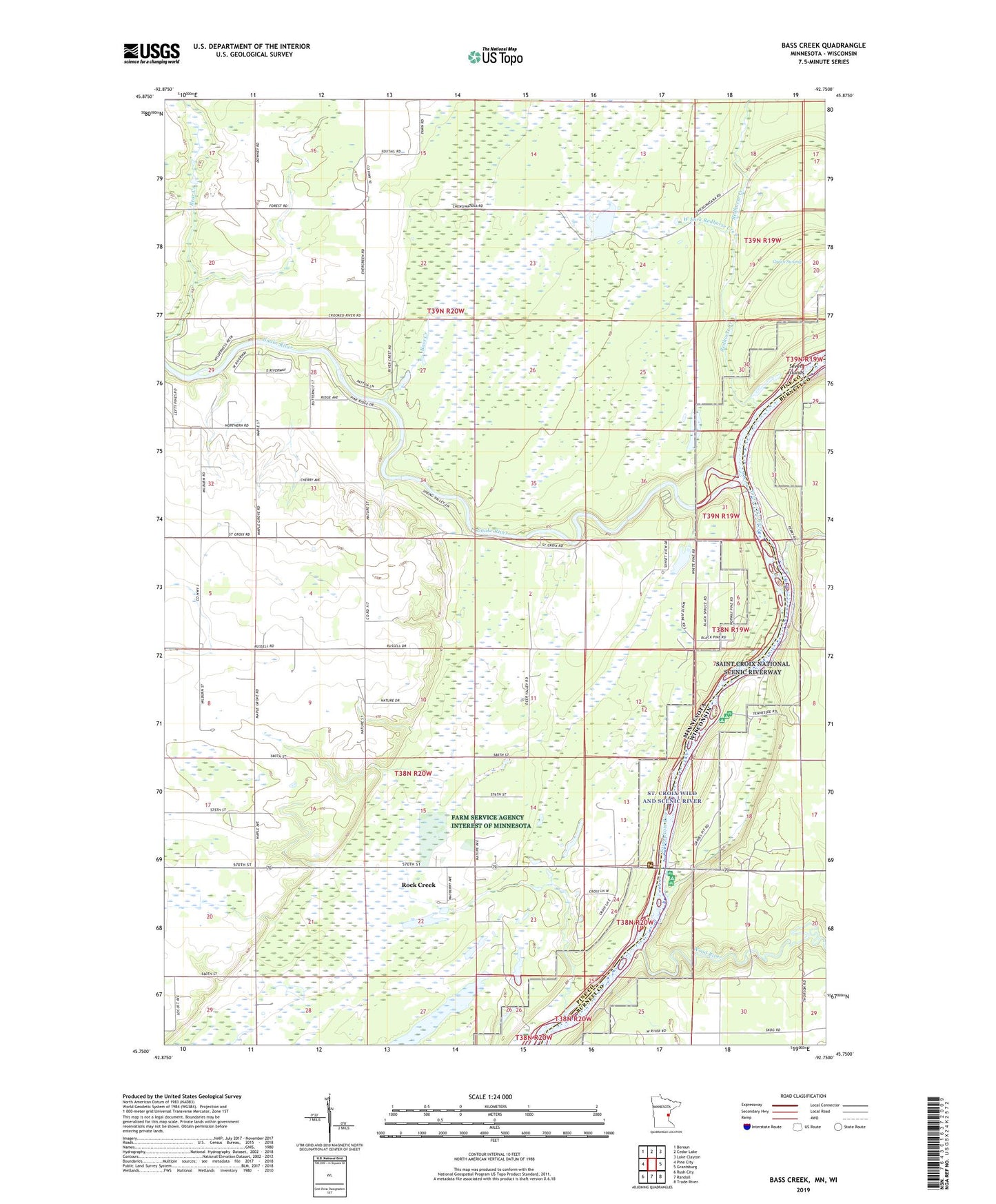 Bass Creek Minnesota US Topo Map Image