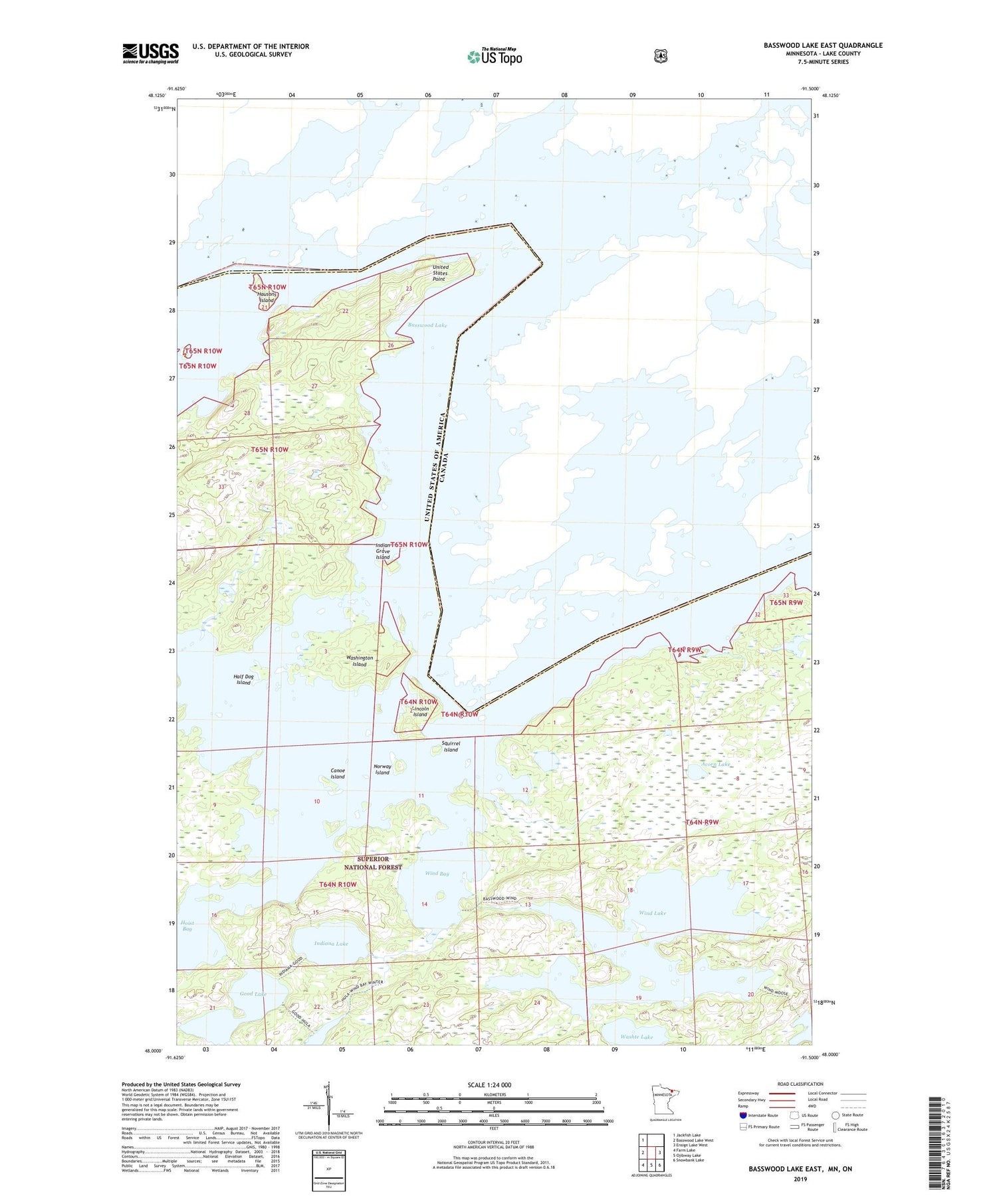 Basswood Lake East Minnesota US Topo Map Image