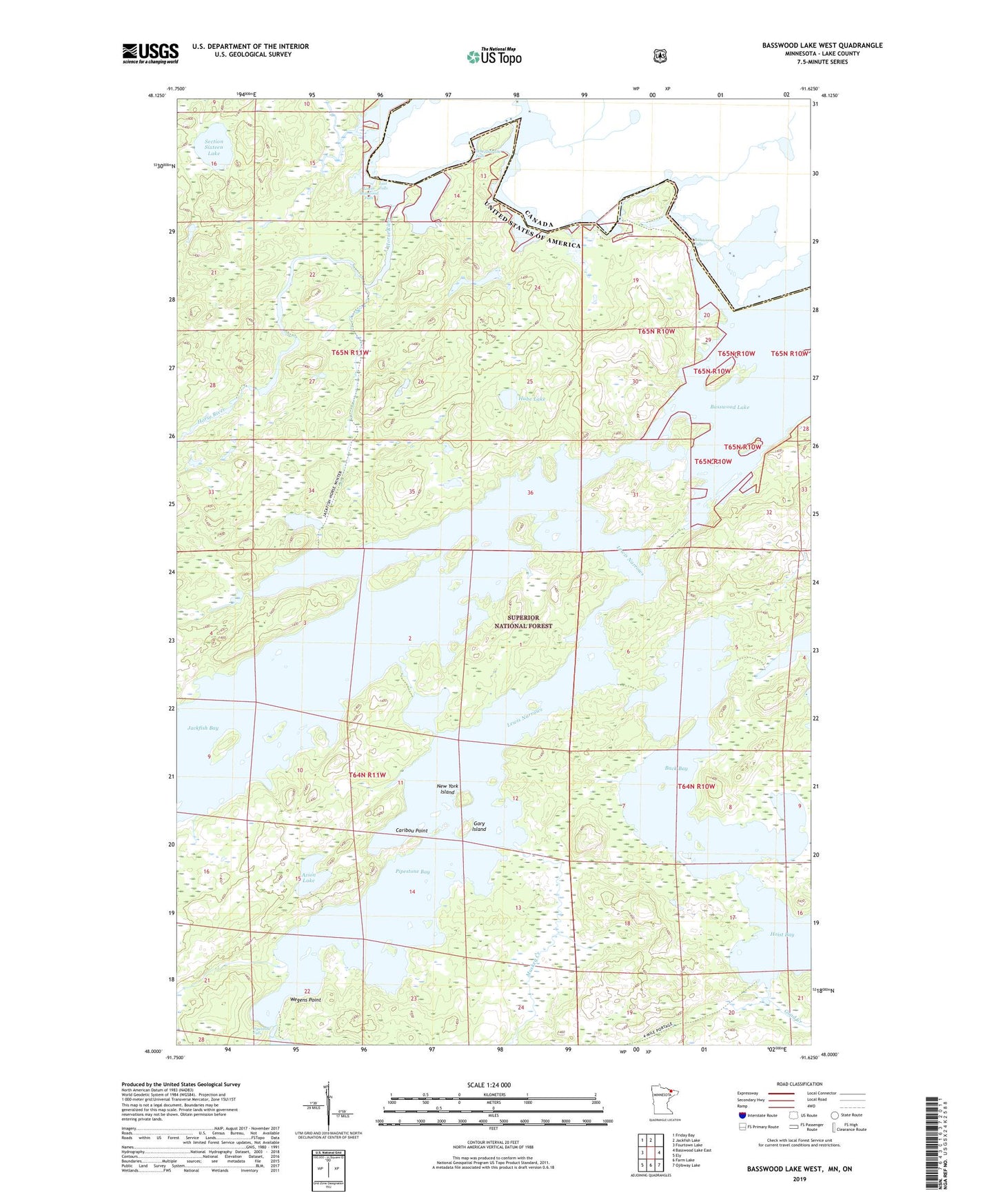 Basswood Lake West Minnesota US Topo Map Image