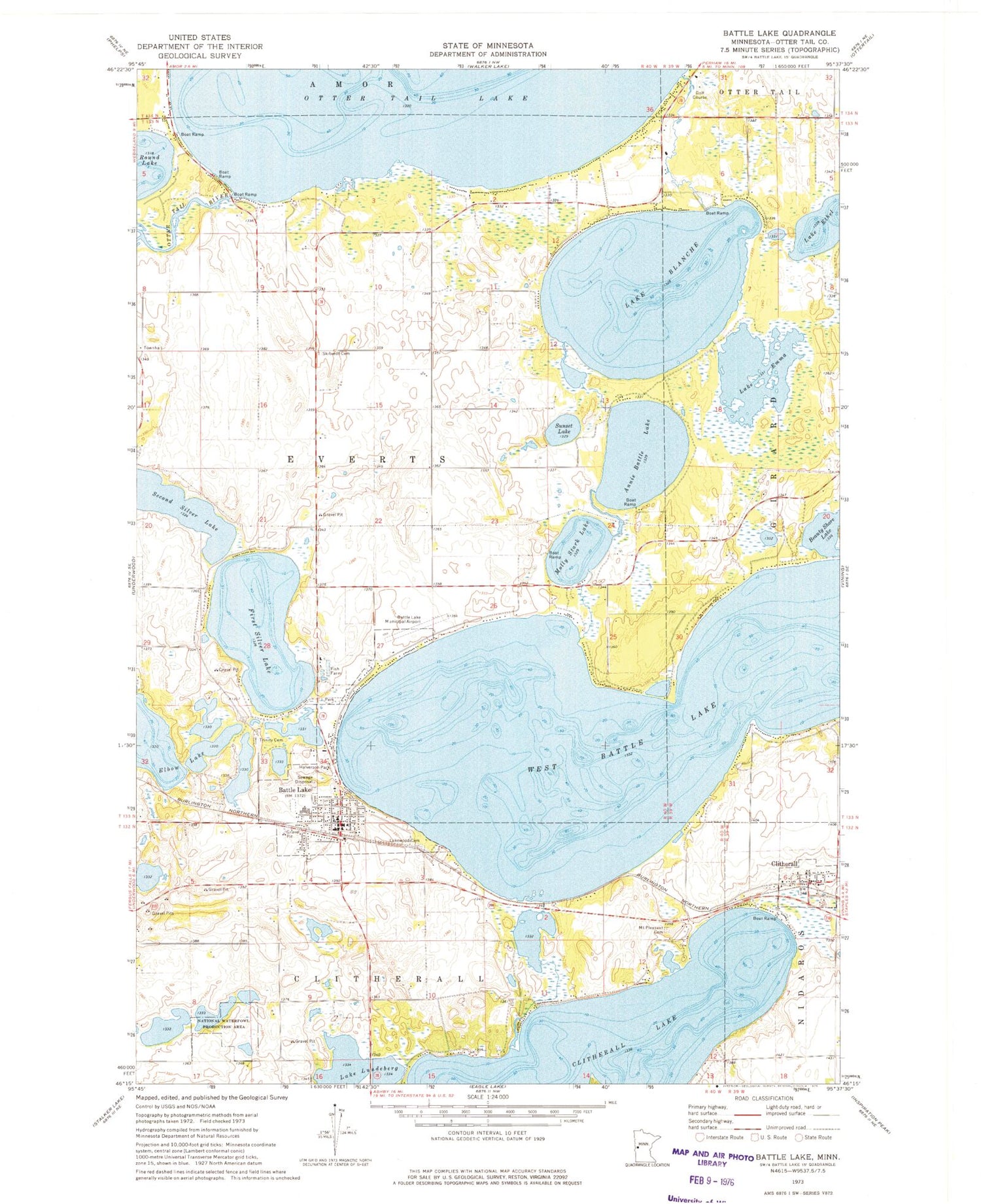 Classic USGS Battle Lake Minnesota 7.5'x7.5' Topo Map Image