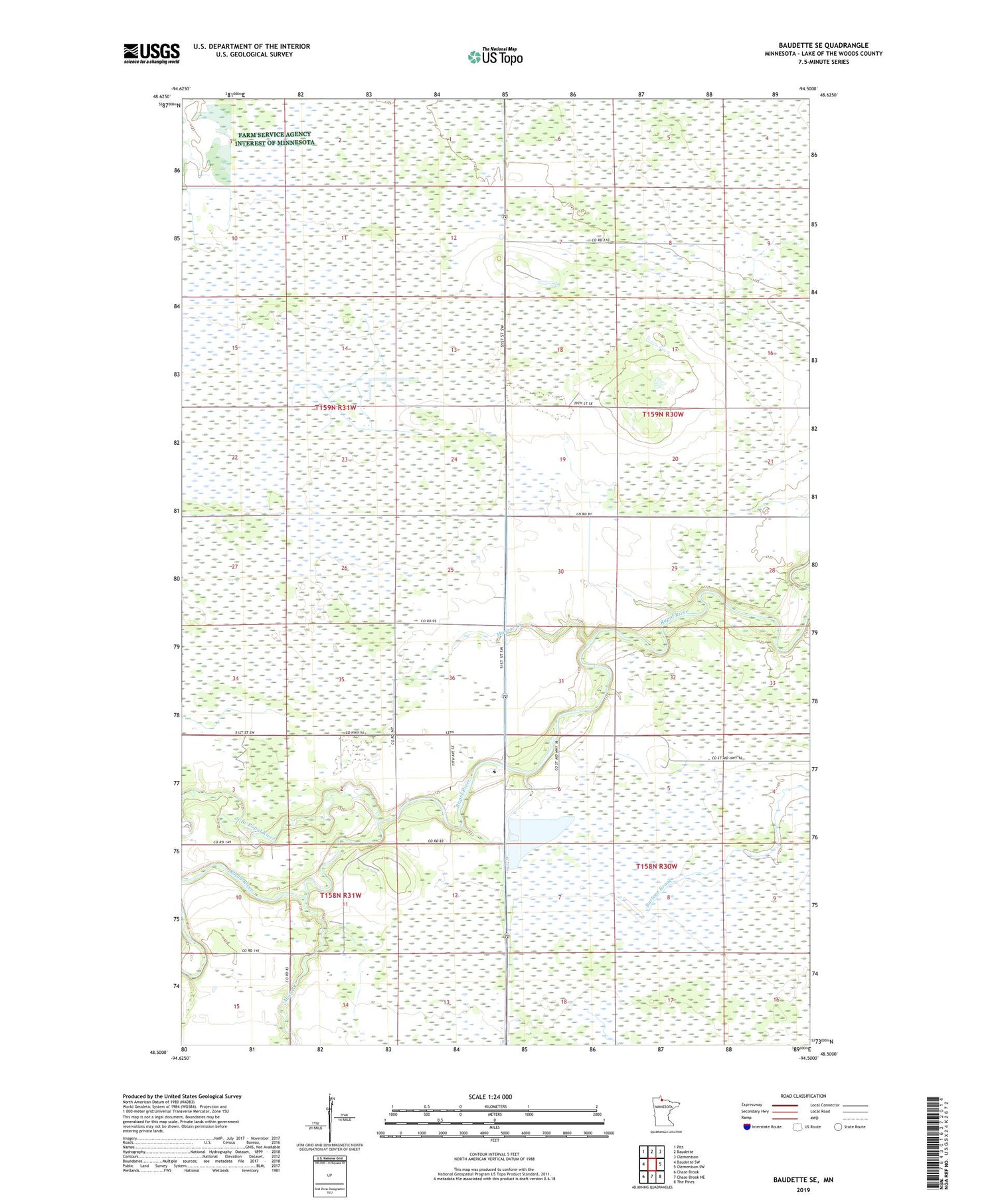 Baudette SE Minnesota US Topo Map Image
