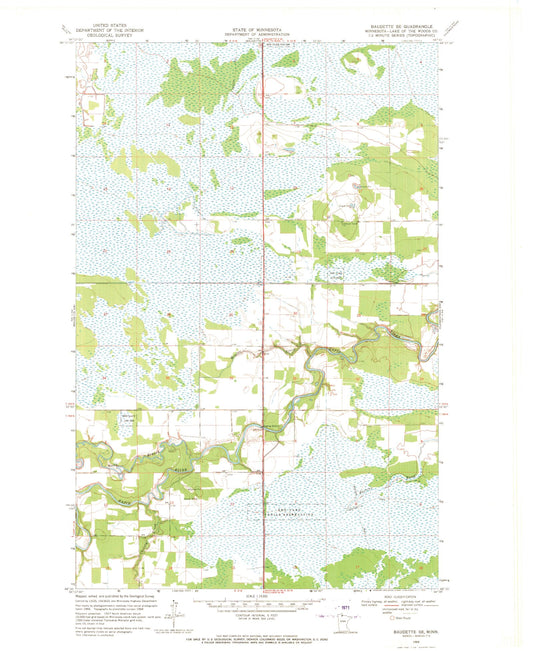 Classic USGS Baudette SE Minnesota 7.5'x7.5' Topo Map Image