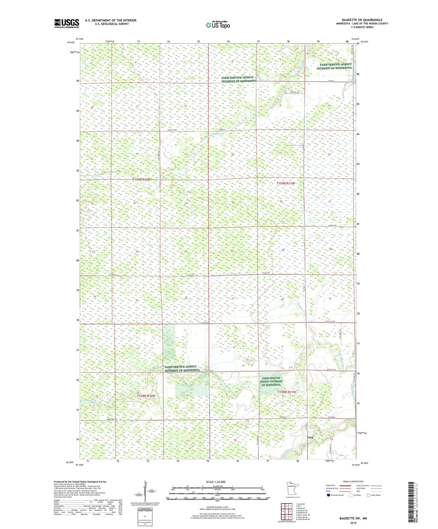 Baudette SW Minnesota US Topo Map Image