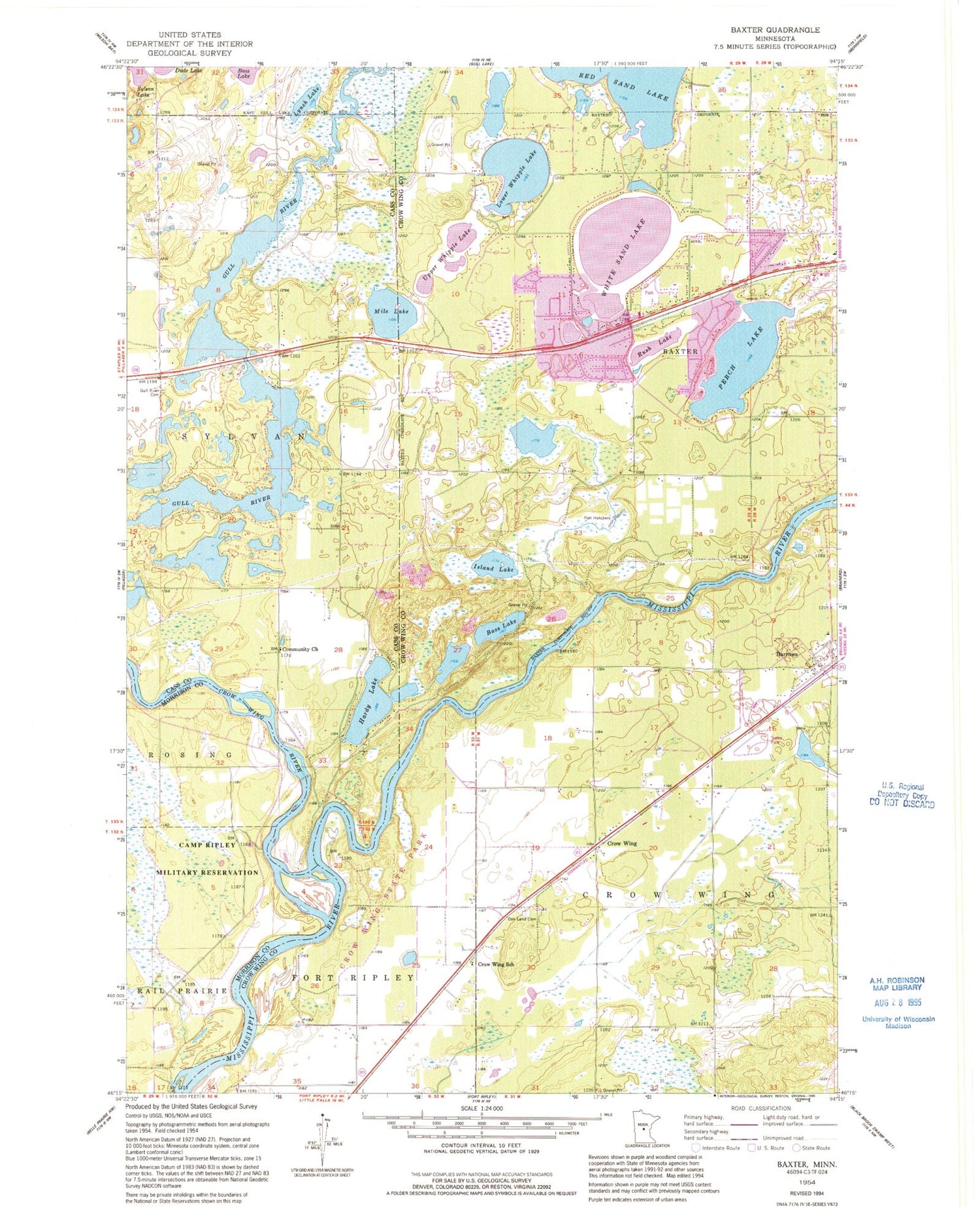 Classic USGS Baxter Minnesota 7.5'x7.5' Topo Map Image