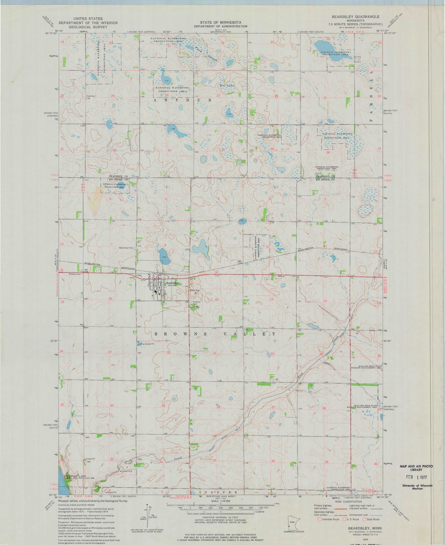 Classic USGS Beardsley Minnesota 7.5'x7.5' Topo Map Image