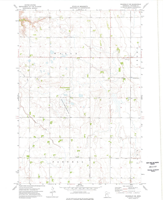 Classic USGS Beardsley NE Minnesota 7.5'x7.5' Topo Map Image