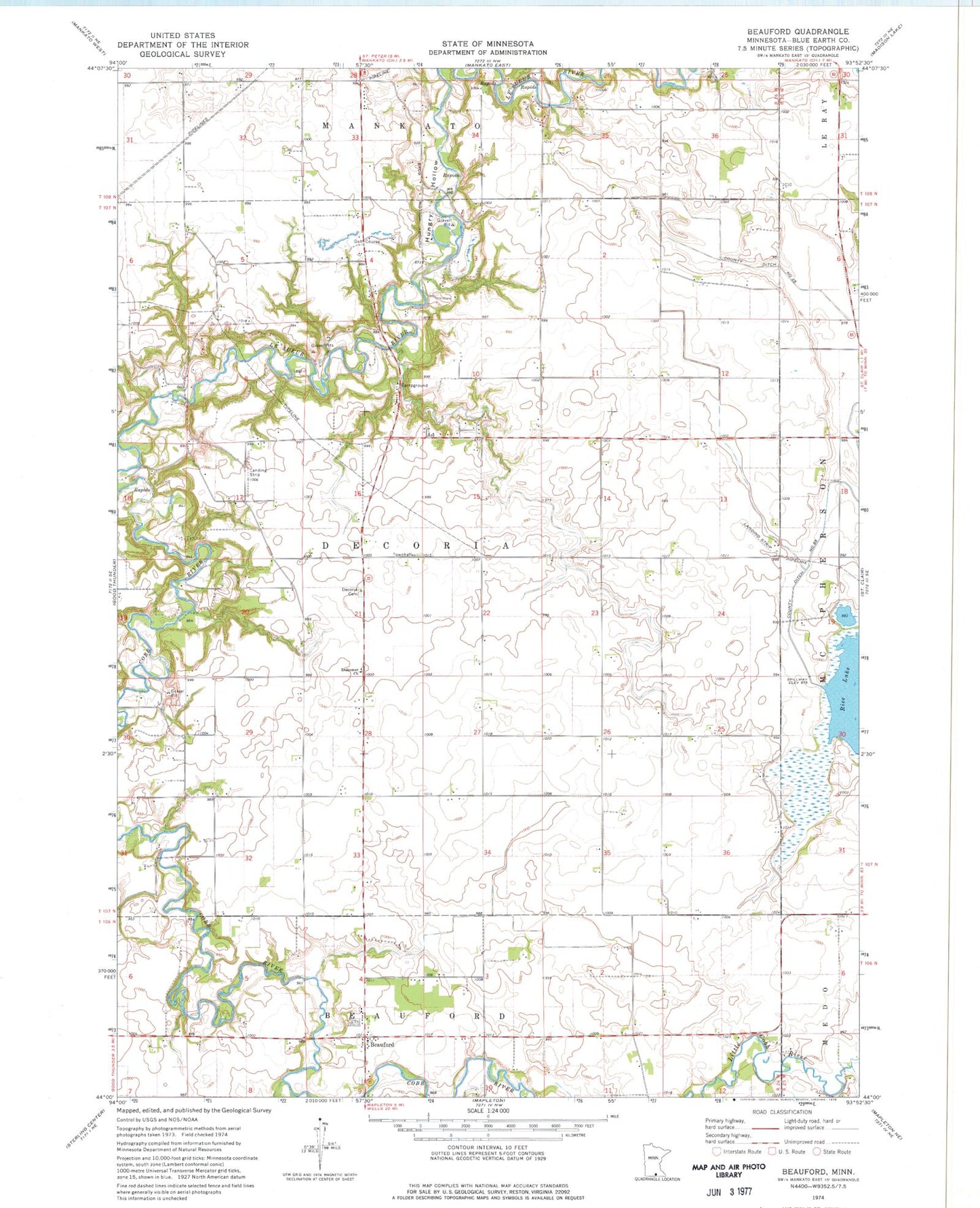 Classic USGS Beauford Minnesota 7.5'x7.5' Topo Map Image