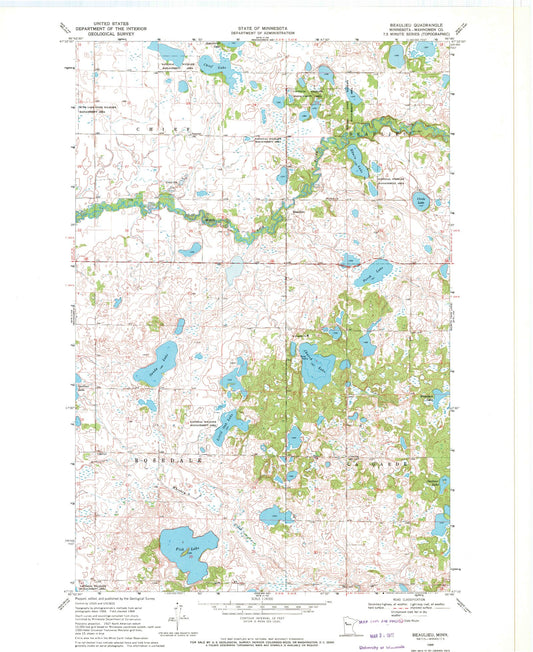 Classic USGS Beaulieu Minnesota 7.5'x7.5' Topo Map Image
