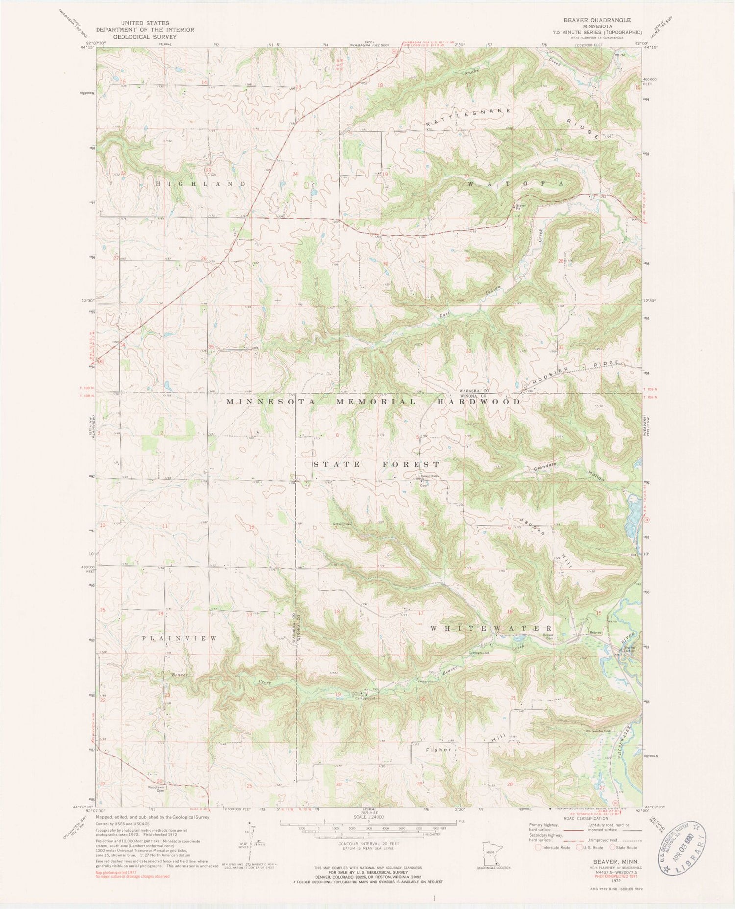 Classic USGS Beaver Minnesota 7.5'x7.5' Topo Map Image