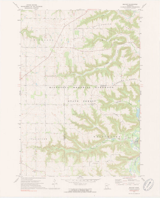 Classic USGS Beaver Minnesota 7.5'x7.5' Topo Map Image