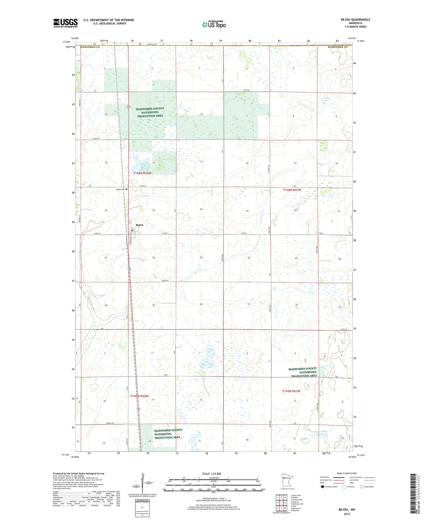 Bejou Minnesota US Topo Map Image