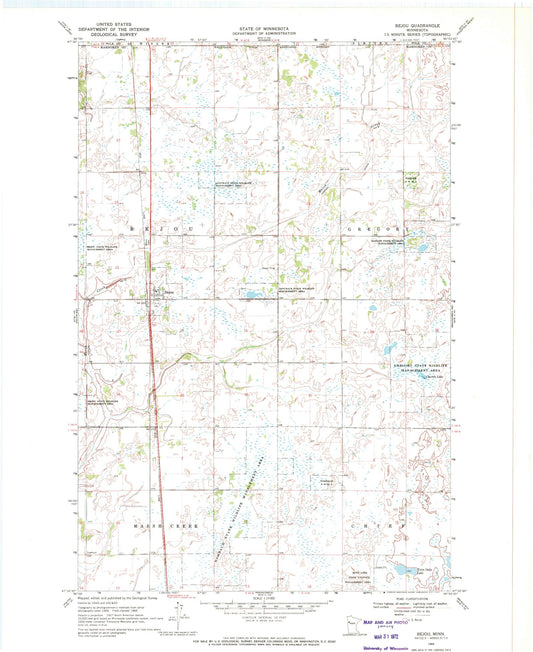 Classic USGS Bejou Minnesota 7.5'x7.5' Topo Map Image
