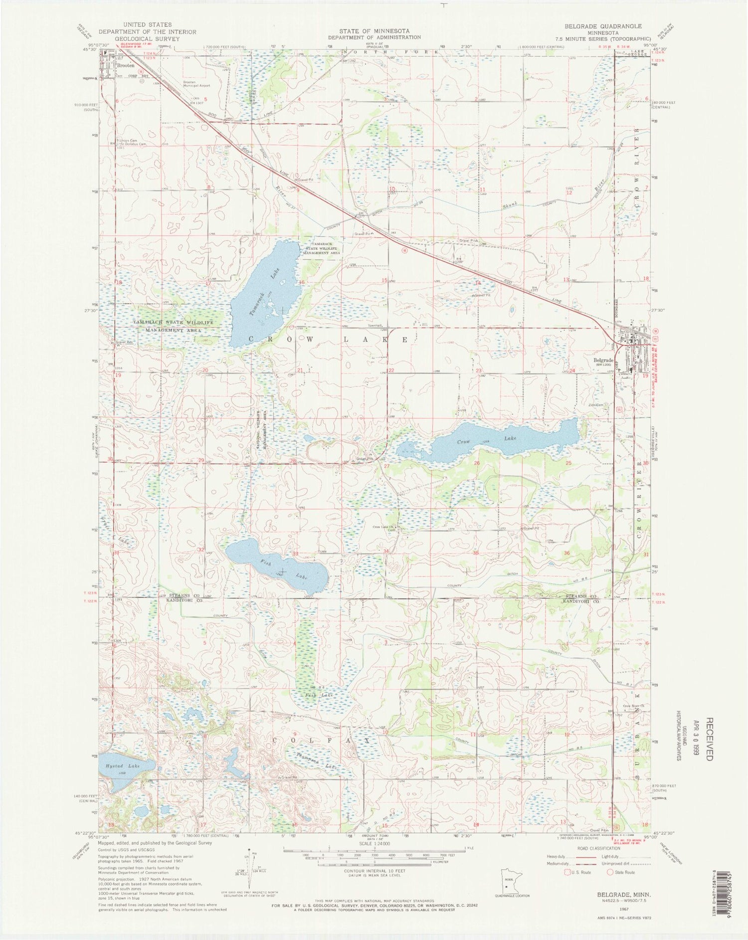 Classic USGS Belgrade Minnesota 7.5'x7.5' Topo Map Image
