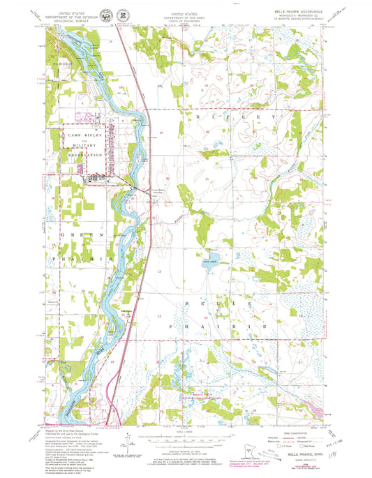 Classic USGS Belle Prairie Minnesota 7.5'x7.5' Topo Map Image