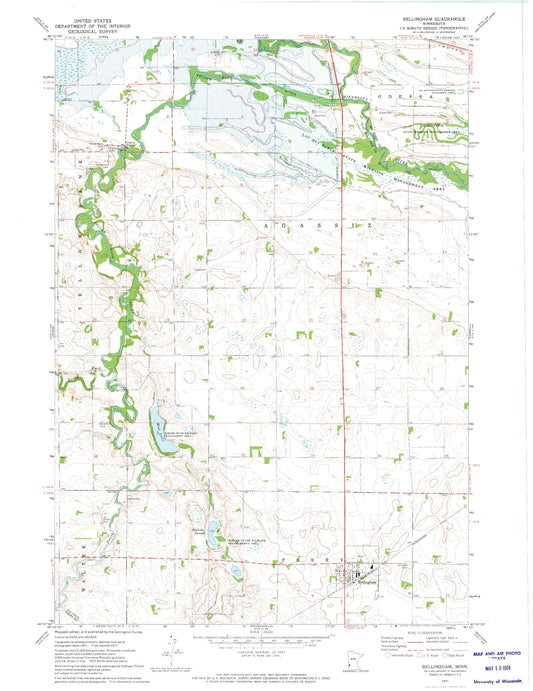 Classic USGS Bellingham Minnesota 7.5'x7.5' Topo Map Image