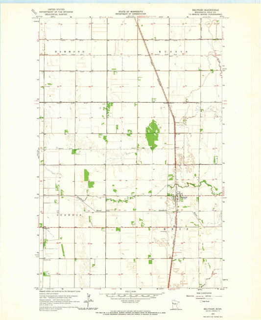Classic USGS Beltrami Minnesota 7.5'x7.5' Topo Map Image