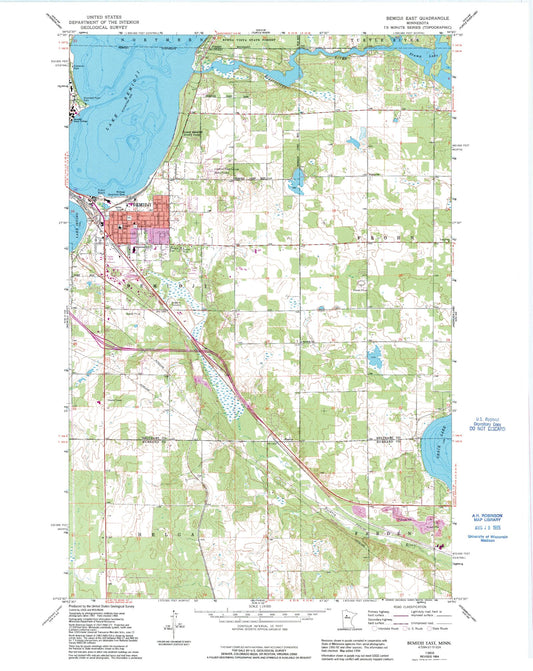Classic USGS Bemidji East Minnesota 7.5'x7.5' Topo Map Image