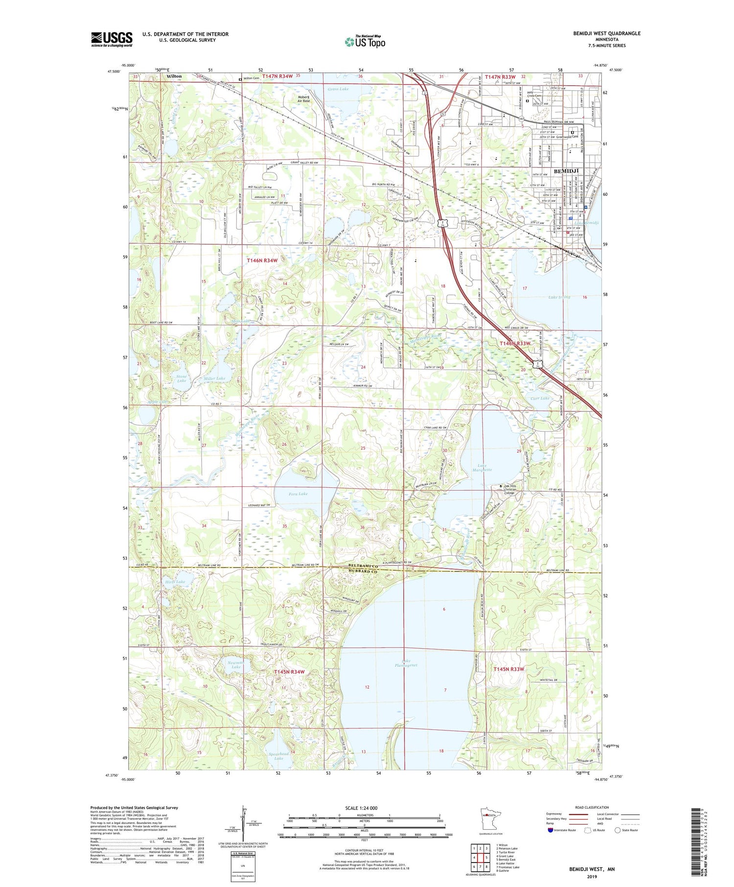 Bemidji West Minnesota US Topo Map Image