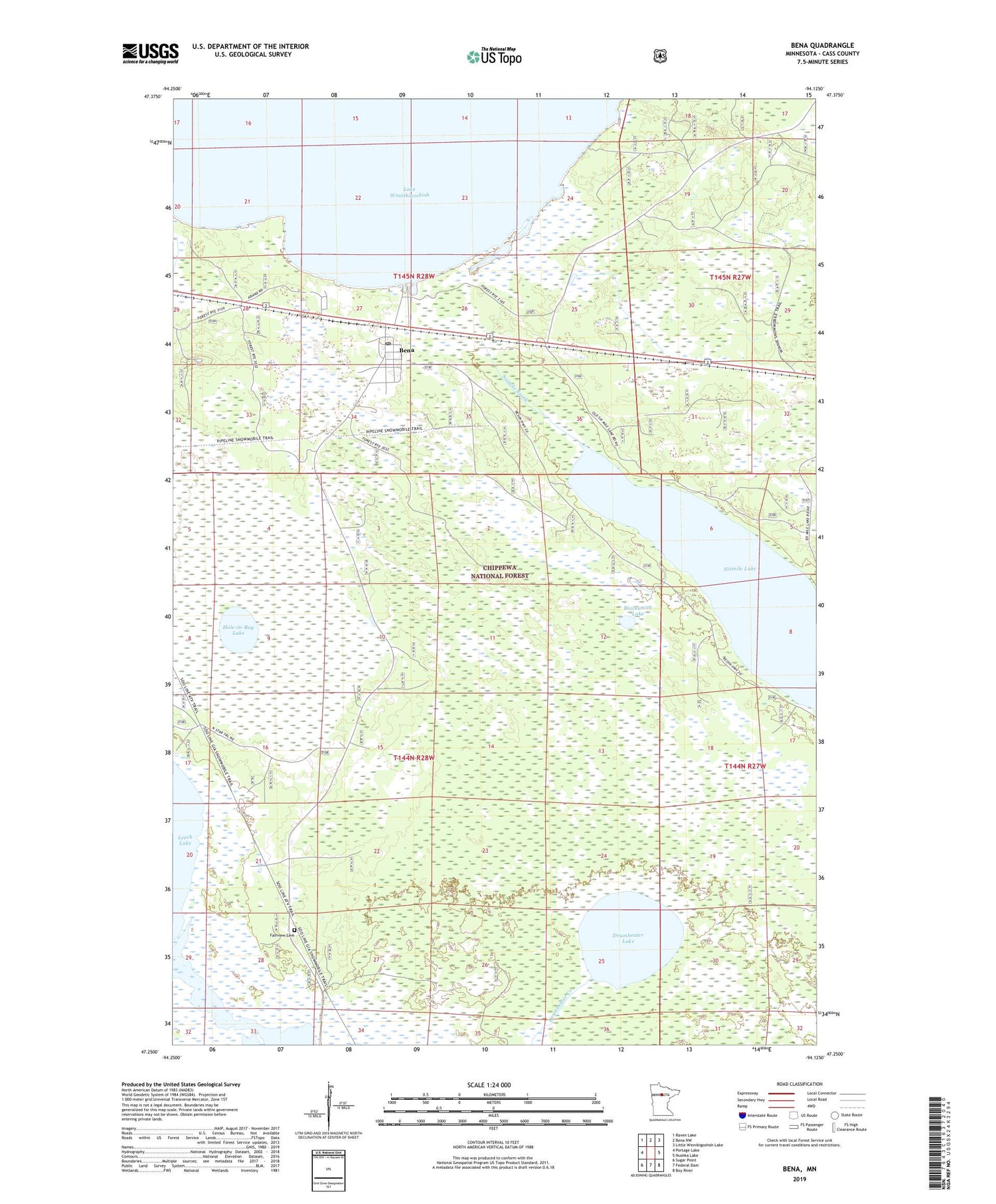 Bena Minnesota US Topo Map Image