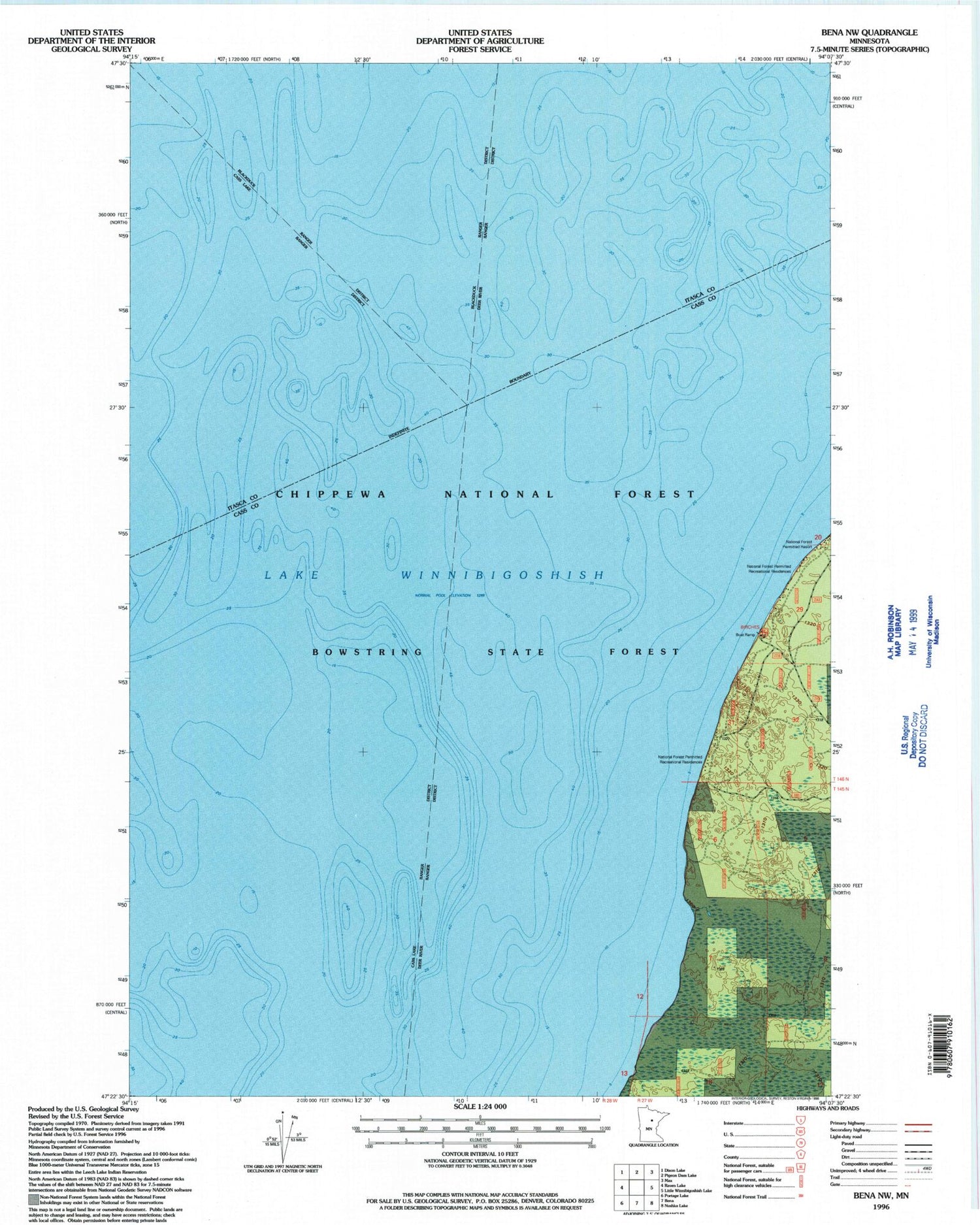 Classic USGS Bena NW Minnesota 7.5'x7.5' Topo Map Image