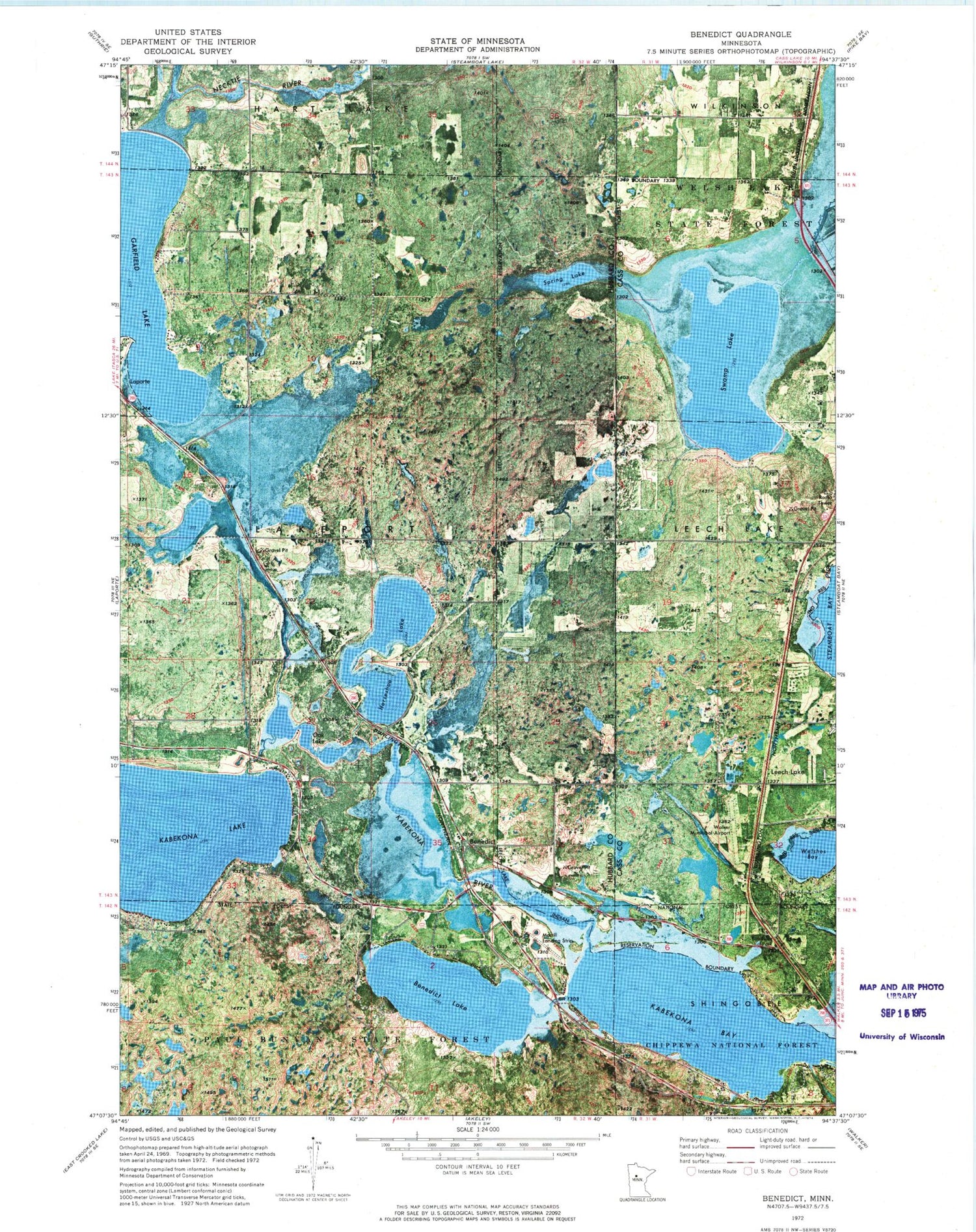 Classic USGS Benedict Minnesota 7.5'x7.5' Topo Map Image