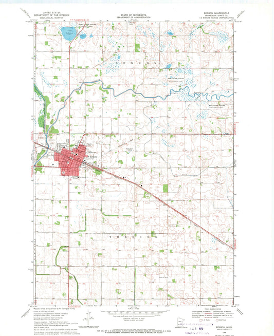Classic USGS Benson Minnesota 7.5'x7.5' Topo Map Image