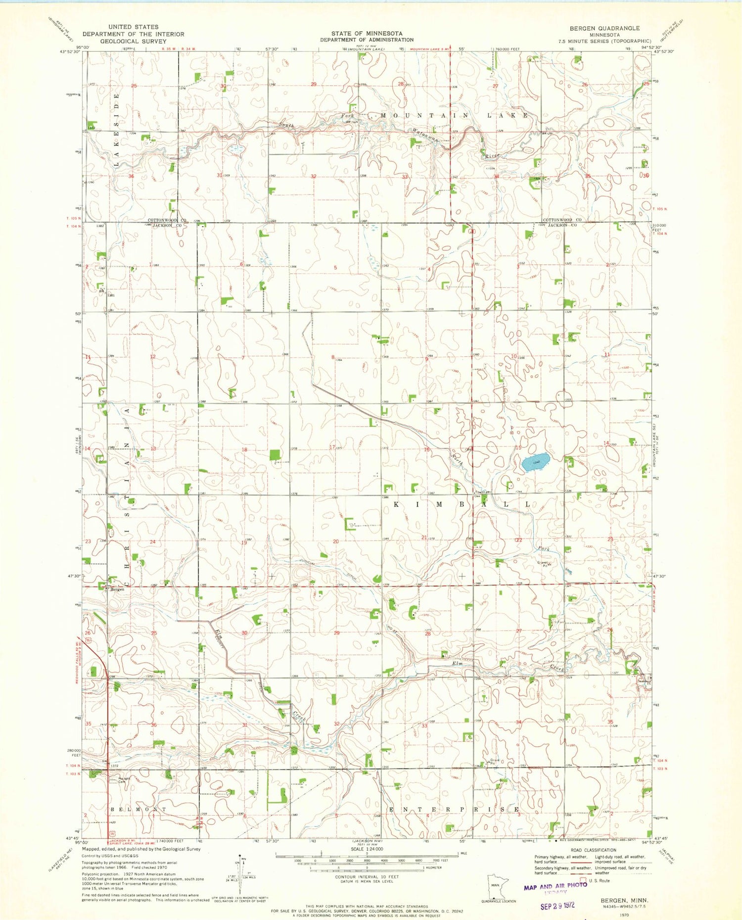 Classic USGS Bergen Minnesota 7.5'x7.5' Topo Map Image