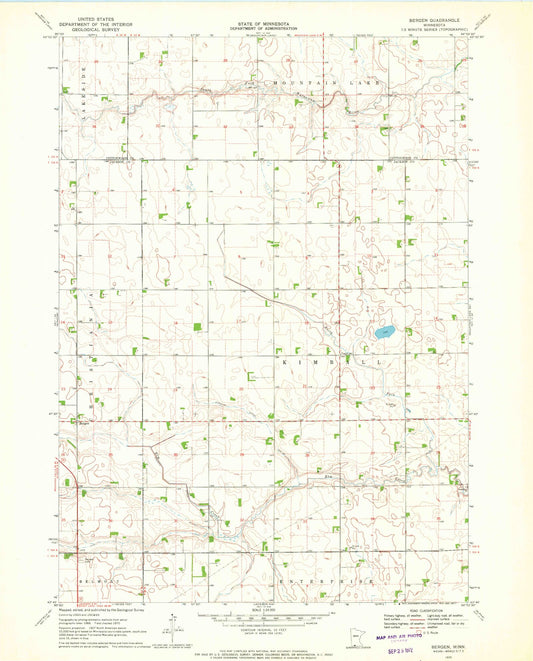 Classic USGS Bergen Minnesota 7.5'x7.5' Topo Map Image