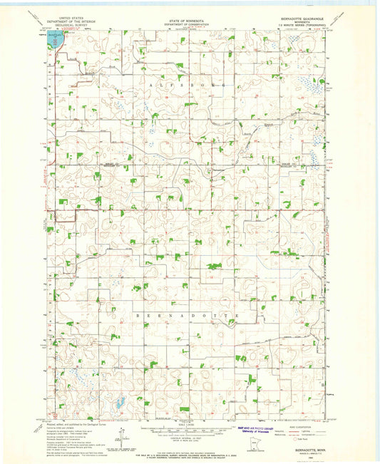 Classic USGS Bernadotte Minnesota 7.5'x7.5' Topo Map Image