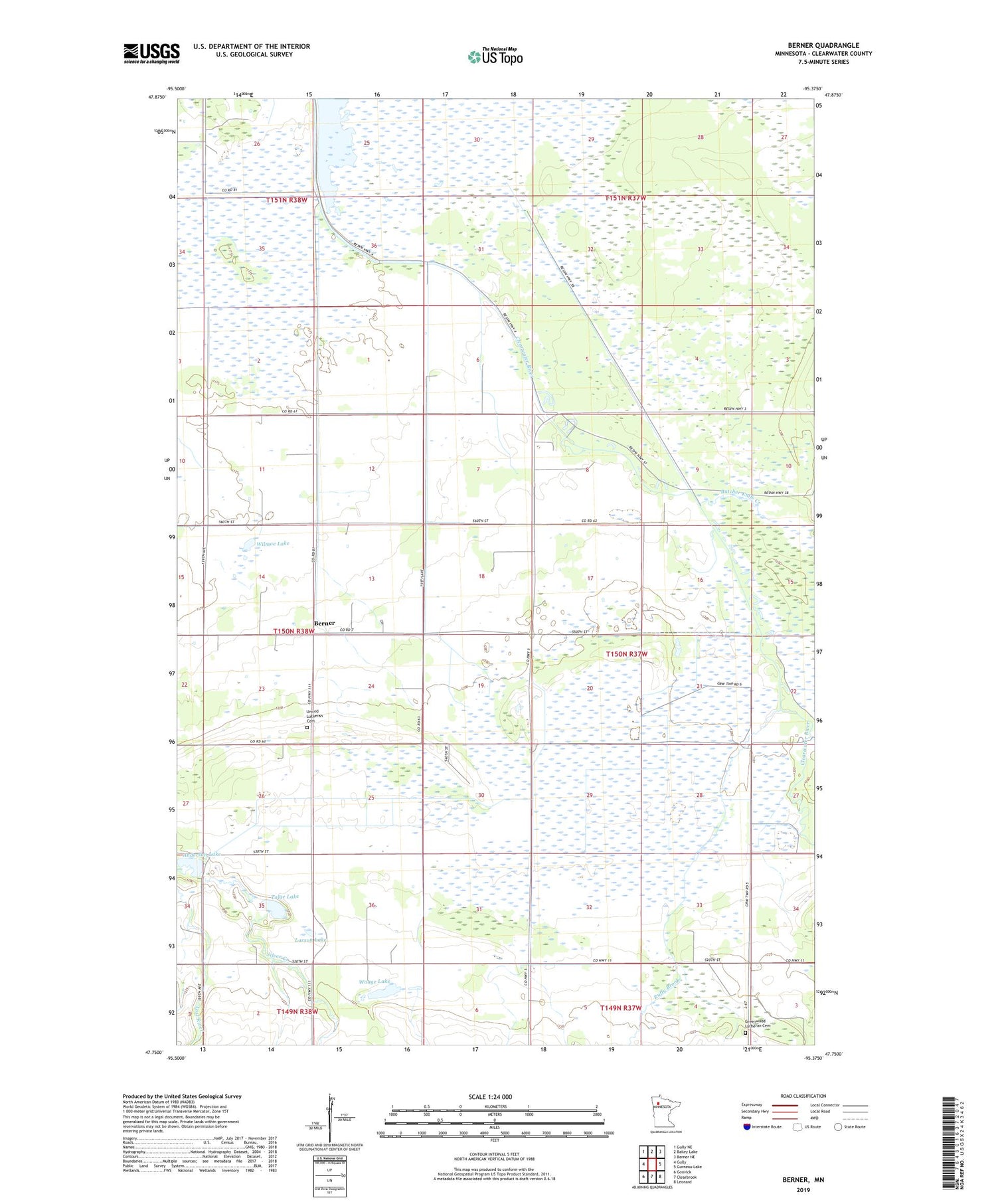 Berner Minnesota US Topo Map Image