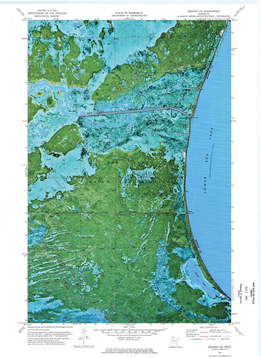 Classic USGS Berner NE Minnesota 7.5'x7.5' Topo Map Image