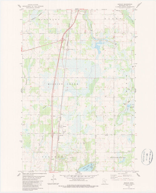 Classic USGS Beroun Minnesota 7.5'x7.5' Topo Map Image