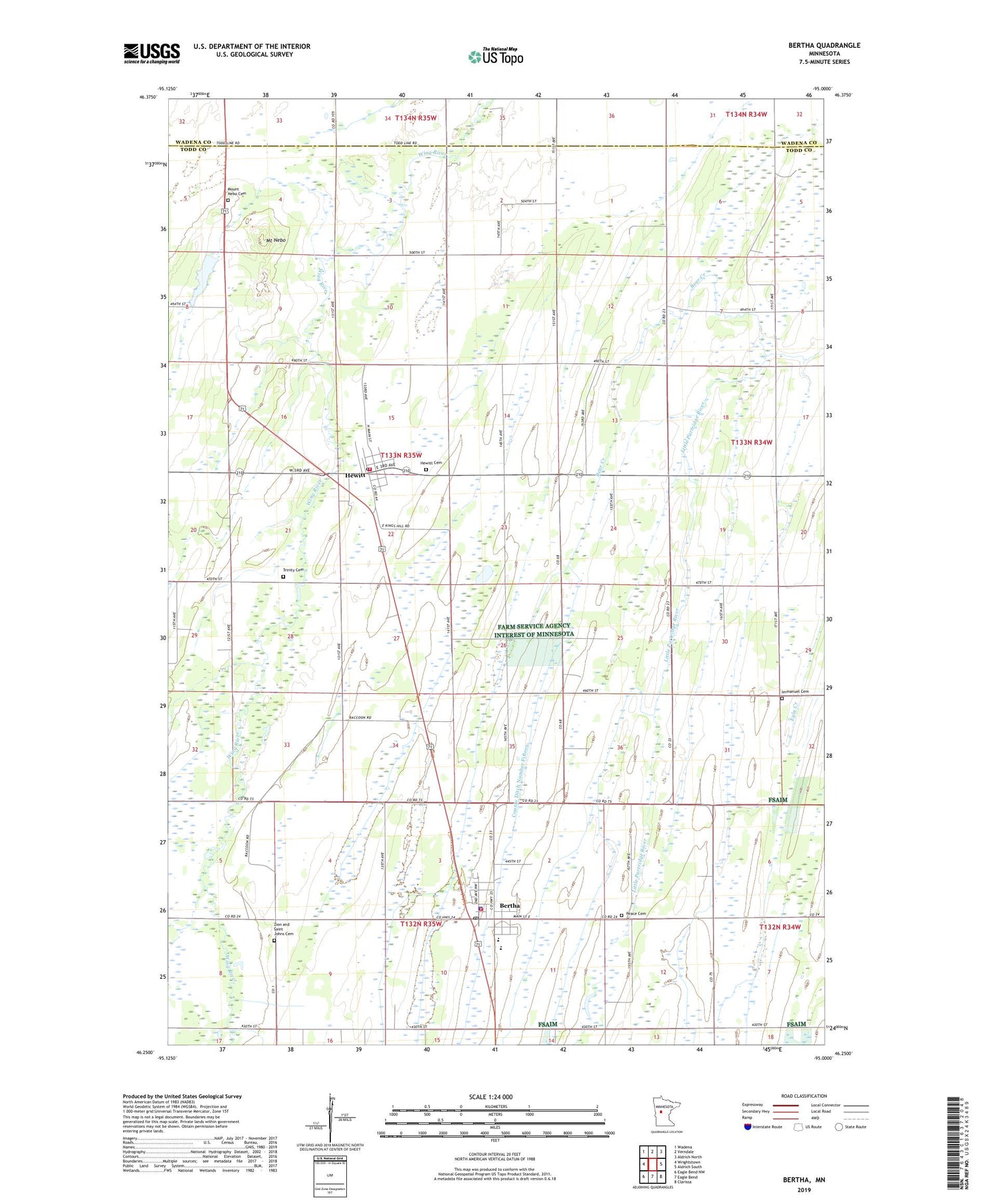 Bertha Minnesota US Topo Map Image