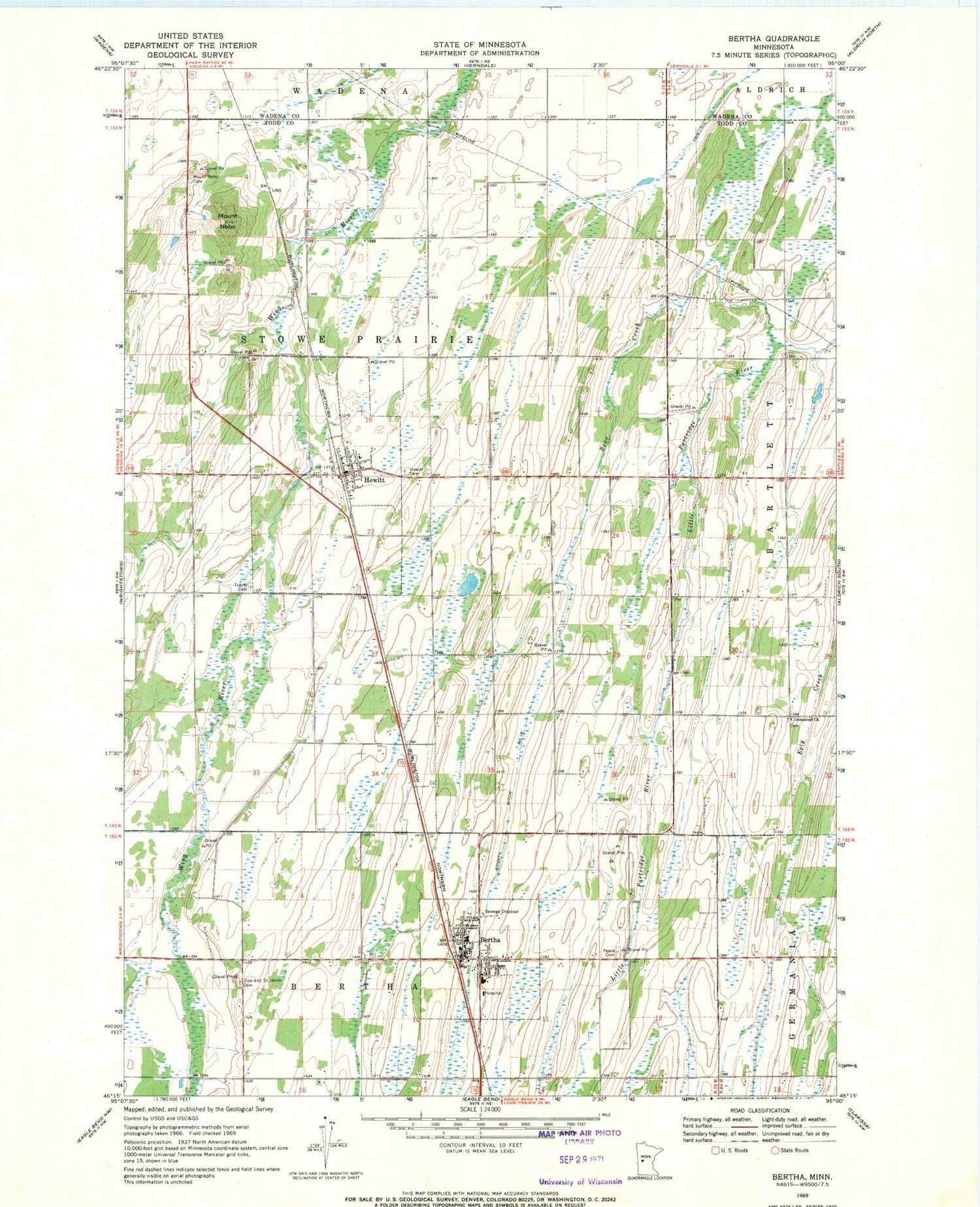 Classic USGS Bertha Minnesota 7.5'x7.5' Topo Map Image