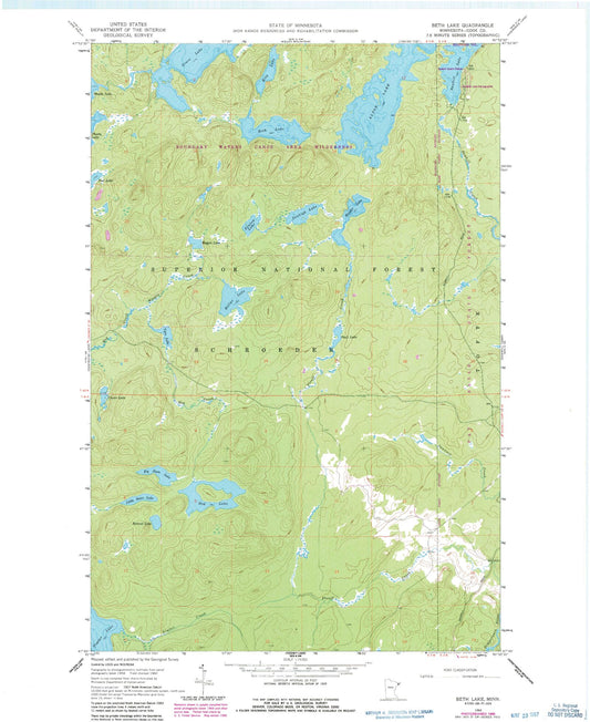 Classic USGS Beth Lake Minnesota 7.5'x7.5' Topo Map Image