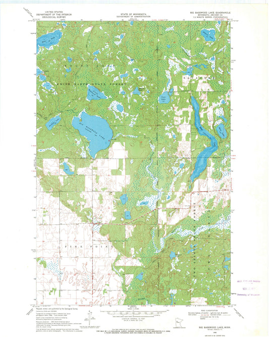 Classic USGS Big Basswood Lake Minnesota 7.5'x7.5' Topo Map Image