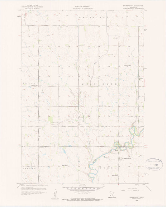 Classic USGS Big Bend City Minnesota 7.5'x7.5' Topo Map Image