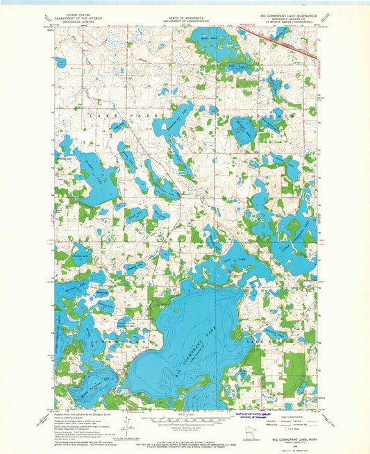 Classic USGS Big Cormorant Lake Minnesota 7.5'x7.5' Topo Map Image