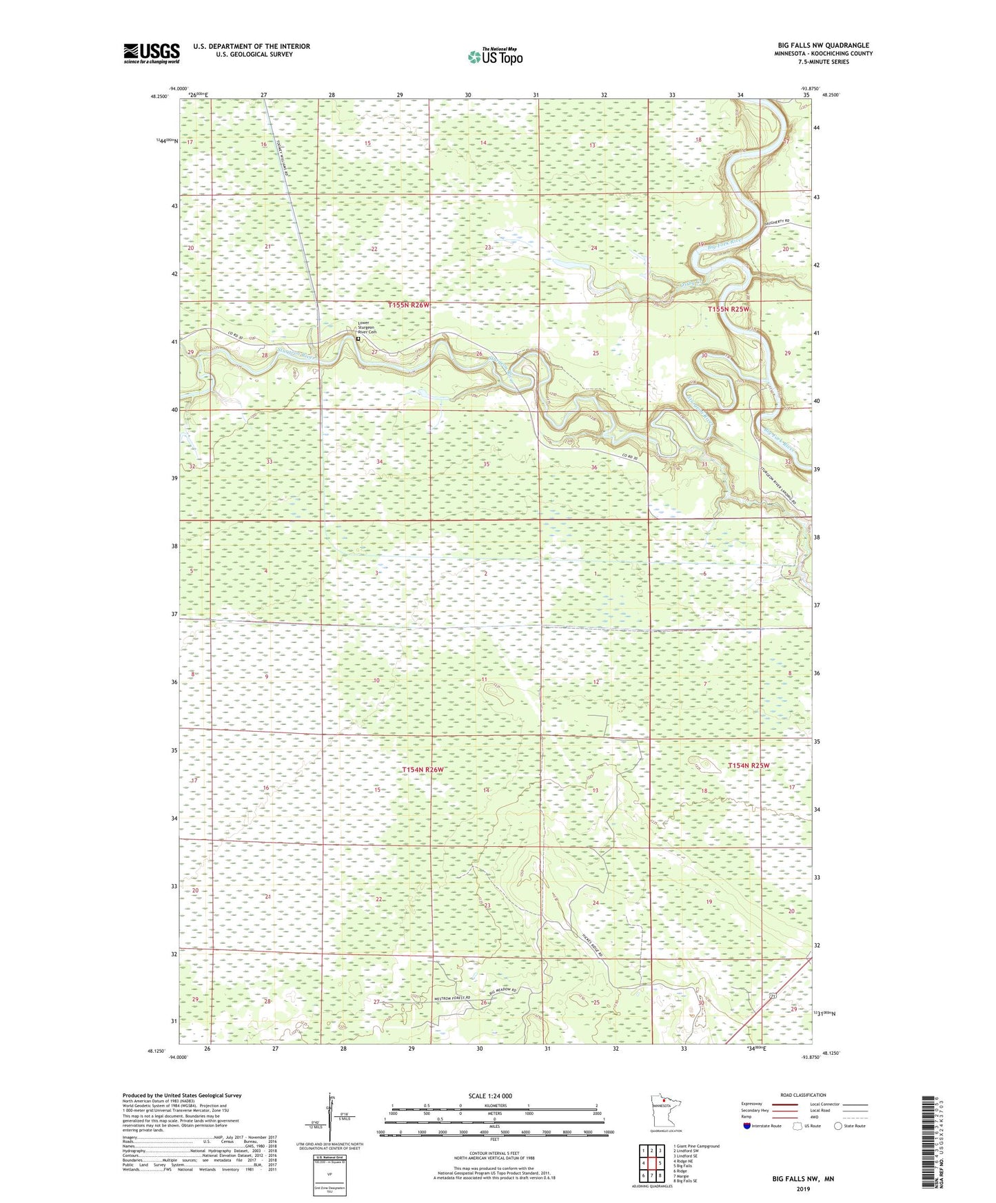 Big Falls NW Minnesota US Topo Map Image