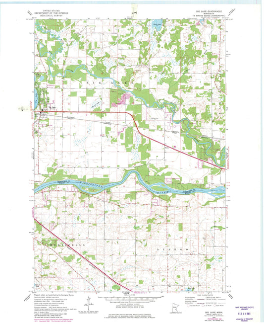 Classic USGS Big Lake Minnesota 7.5'x7.5' Topo Map Image