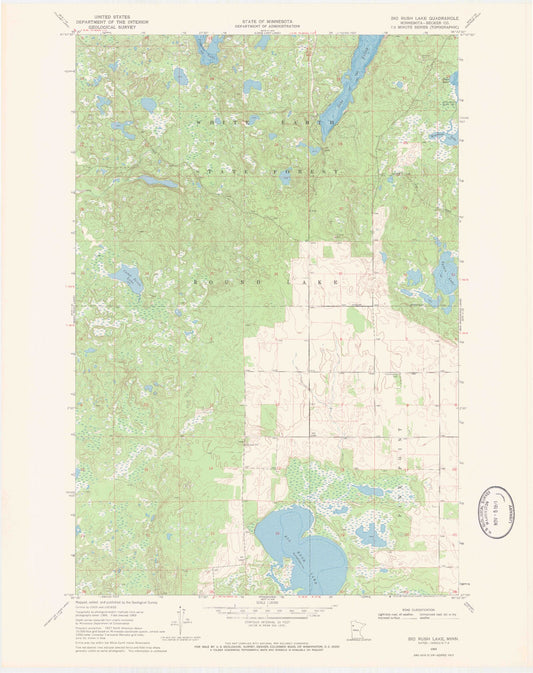 Classic USGS Big Rush Lake Minnesota 7.5'x7.5' Topo Map Image