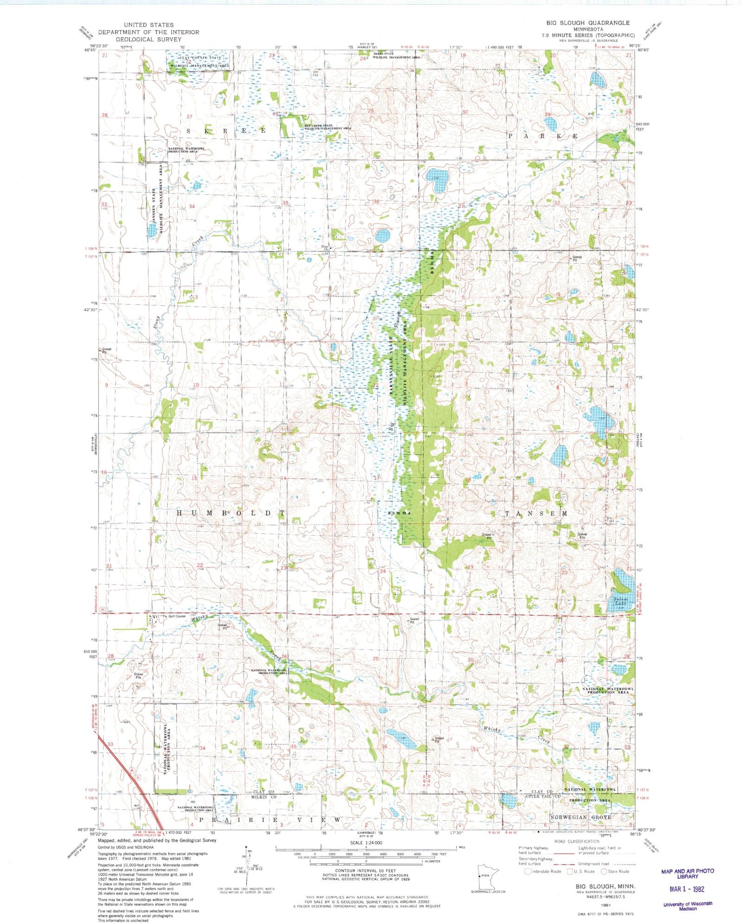 Classic USGS Big Slough Minnesota 7.5'x7.5' Topo Map Image