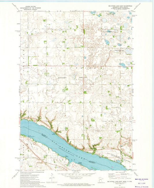 Classic USGS Big Stone Lake East Minnesota 7.5'x7.5' Topo Map Image
