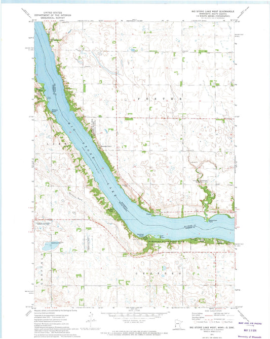 Classic USGS Big Stone Lake West Minnesota 7.5'x7.5' Topo Map Image