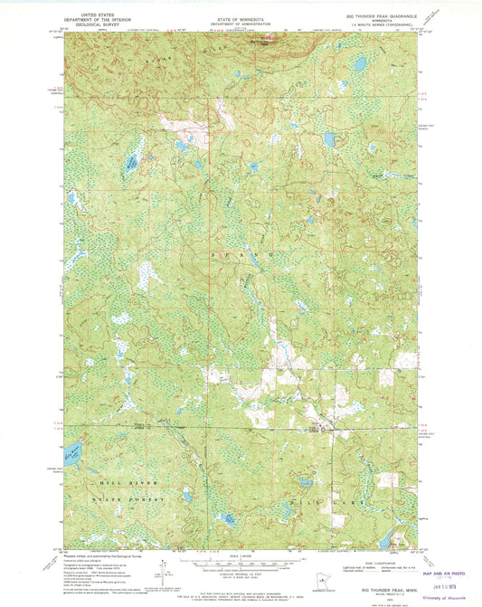 Classic USGS Big Thunder Peak Minnesota 7.5'x7.5' Topo Map Image