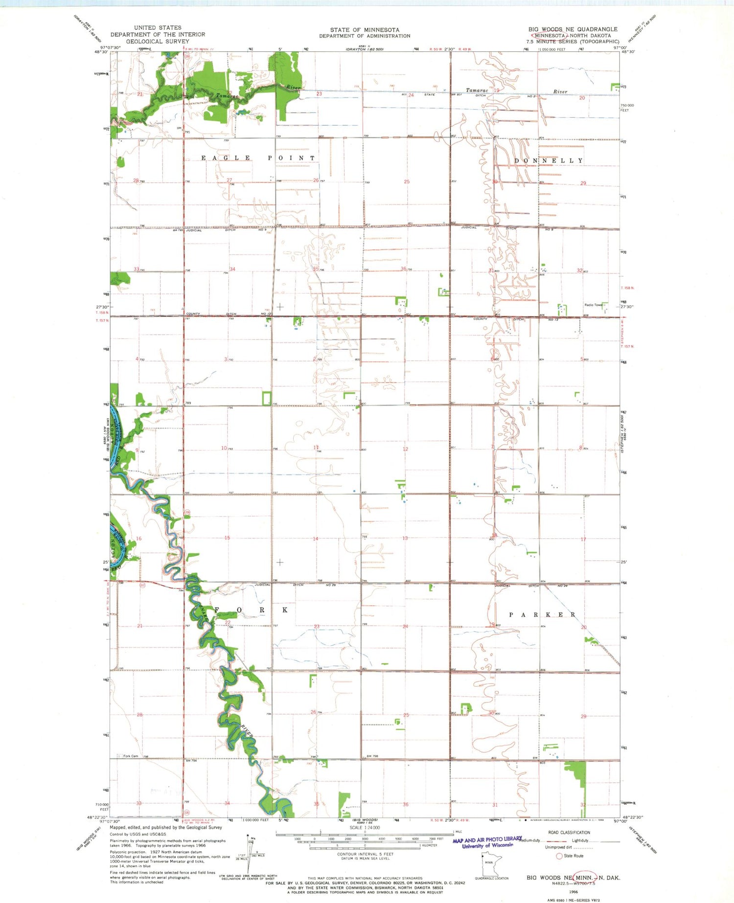 Classic USGS Big Woods NE Minnesota 7.5'x7.5' Topo Map Image