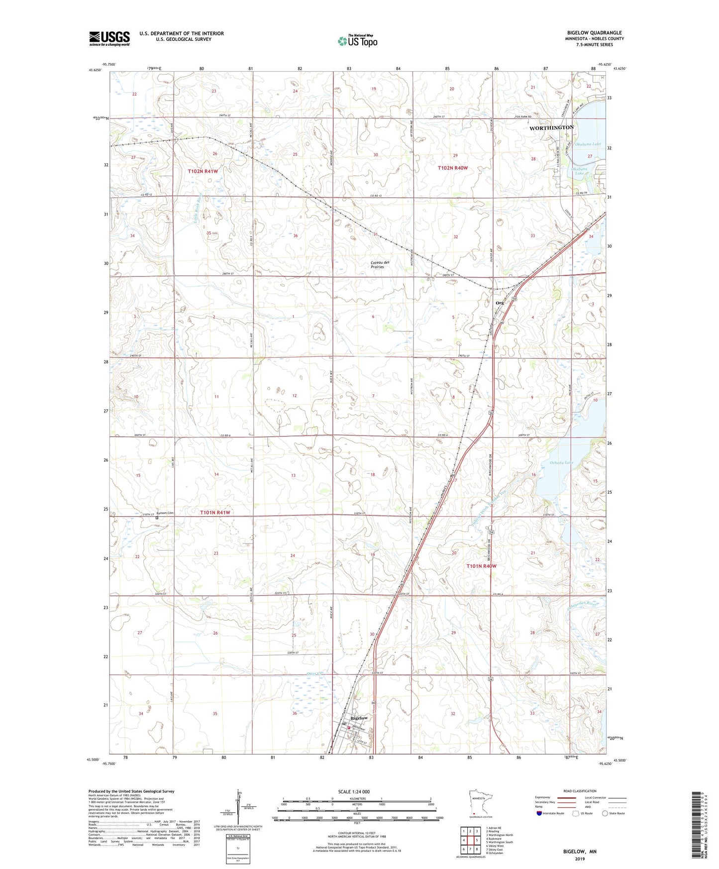 Bigelow Minnesota US Topo Map Image