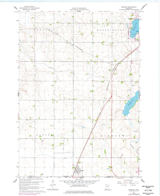 Classic USGS Bigelow Minnesota 7.5'x7.5' Topo Map Image